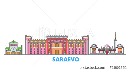 Bosnia And Herzegovina, Saraevo line cityscape, flat vector. Travel city landmark, oultine illustration, line world icons 71609261