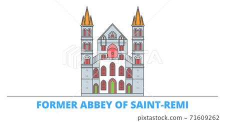 France, Former Abbey Of Saint Remi Landmark line cityscape, flat vector. Travel city landmark, oultine illustration, line world icons 71609262