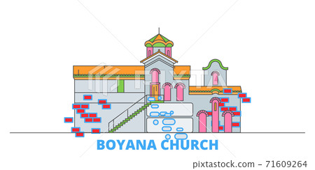 Bulgaria, Sofia, Boyana Church line cityscape, flat vector. Travel city landmark, oultine illustration, line world icons Bulgaria, Sofia, Boyana Church line cityscape, flat vector. Travel city landmark, oultine illustration, line world icons 71609264
