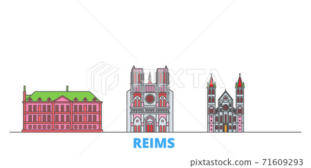 France, Reims line cityscape, flat vector. Travel city landmark, oultine illustration, line world icons 71609293