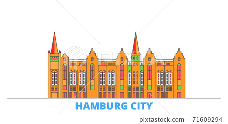 Germany, Hamburg City line cityscape, flat vector. Travel city landmark, oultine illustration, line world icons 71609294