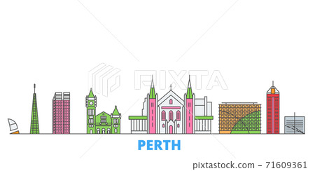 Australia, Perth line cityscape, flat vector. Travel city landmark, oultine illustration, line world icons 71609361