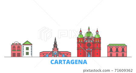 Colombia, Cartagena line cityscape, flat vector. Travel city landmark, oultine illustration, line world icons 71609362