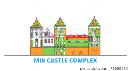 Belarus, Mir line cityscape, flat vector. Travel city landmark, oultine illustration, line world icons Belarus, Mir line cityscape, flat vector. Travel city landmark, oultine illustration, line world icons 71609383