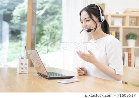 Young woman teleworking Young woman teleworking 71609517