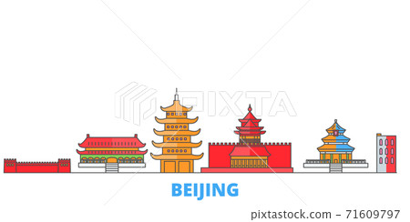 China, Beijing line cityscape, flat vector. Travel city landmark, oultine illustration, line world icons China, Beijing line cityscape, flat vector. Travel city landmark, oultine illustration, line world icons 71609797