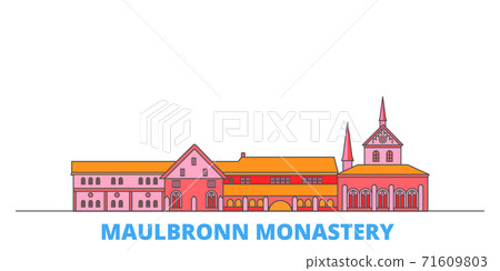 Germany, Maulbronn Monastery line cityscape, flat vector. Travel city landmark, oultine illustration, line world icons Germany, Maulbronn Monastery line cityscape, flat vector. Travel city landmark, oultine illustration, line world icons 71609803