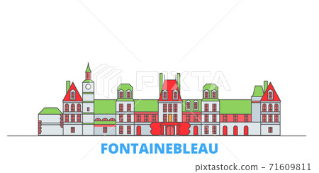 France, Fontainebleau line cityscape, flat vector. Travel city landmark, oultine illustration, line world icons France, Fontainebleau line cityscape, flat vector. Travel city landmark, oultine illustration, line world icons 71609811