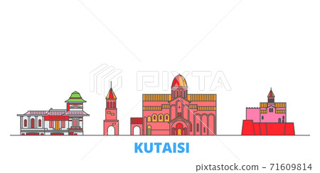 Georgia, Kutaisi line cityscape, flat vector. Travel city landmark, oultine illustration, line world icons Georgia, Kutaisi line cityscape, flat vector. Travel city landmark, oultine illustration, line world icons 71609814