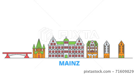 Germany, Mainz line cityscape, flat vector. Travel city landmark, oultine illustration, line world icons 71609829