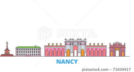 France, Nancy line cityscape, flat vector. Travel city landmark, oultine illustration, line world icons France, Nancy line cityscape, flat vector. Travel city landmark, oultine illustration, line world icons 71609917