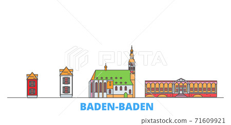 Germany, Baden Baden line cityscape, flat vector. Travel city landmark, oultine illustration, line world icons Germany, Baden Baden line cityscape, flat vector. Travel city landmark, oultine illustration, line world icons 71609921
