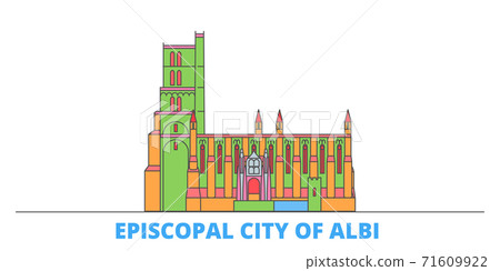 France, Albi line cityscape, flat vector. Travel city landmark, oultine illustration, line world icons France, Albi line cityscape, flat vector. Travel city landmark, oultine illustration, line world icons 71609922
