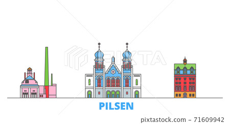 Czech Republic, Pilsen line cityscape, flat vector. Travel city landmark, oultine illustration, line world icons 71609942