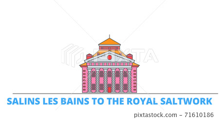 France, Salins Les Bains To The Royal Saltwork Landmark line cityscape, flat vector. Travel city landmark, oultine illustration, line world icons 71610186