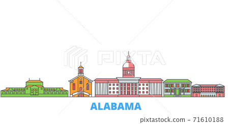 United States, Montgomery line cityscape, flat vector. Travel city landmark, oultine illustration, line world icons United States, Montgomery line cityscape, flat vector. Travel city landmark, oultine illustration, line world icons 71610188