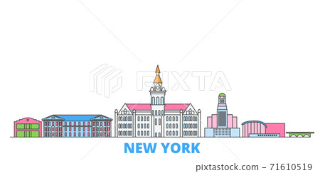 United States, New York Buffalo line cityscape, flat vector. Travel city landmark, oultine illustration, line world icons 71610519