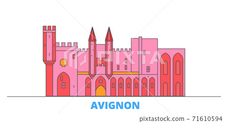 France, Avignon Landmark line cityscape, flat vector. Travel city landmark, oultine illustration, line world icons France, Avignon Landmark line cityscape, flat vector. Travel city landmark, oultine illustration, line world icons 71610594