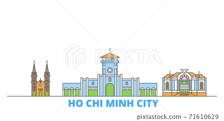 Vietnam, Ho Chi Minh City line cityscape, flat vector. Travel city landmark, oultine illustration, line world icons 71610629