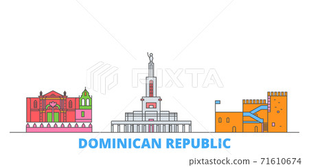 Dominican Republic line cityscape, flat vector. Travel city landmark, oultine illustration, line world icons Dominican Republic line cityscape, flat vector. Travel city landmark, oultine illustration, line world icons 71610674