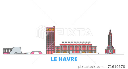 France, Le Havre line cityscape, flat vector. Travel city landmark, oultine illustration, line world icons 71610678