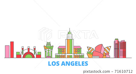 United States, Los Angeles City line cityscape, flat vector. Travel city landmark, oultine illustration, line world icons United States, Los Angeles City line cityscape, flat vector. Travel city landmark, oultine illustration, line world icons 71610712