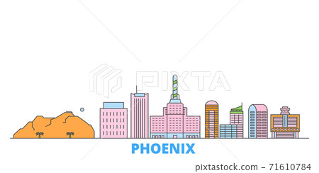 United States, Phoenix line cityscape, flat vector. Travel city landmark, oultine illustration, line world icons United States, Phoenix line cityscape, flat vector. Travel city landmark, oultine illustration, line world icons 71610784