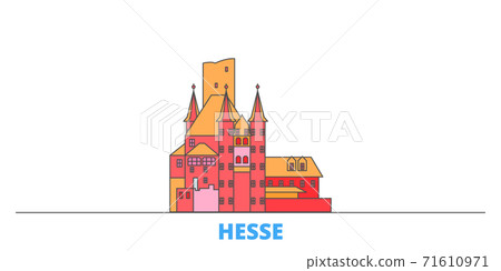 Germany, Hesse, Upper Middle Rhine Valley line cityscape, flat vector. Travel city landmark, oultine illustration, line world icons 71610971