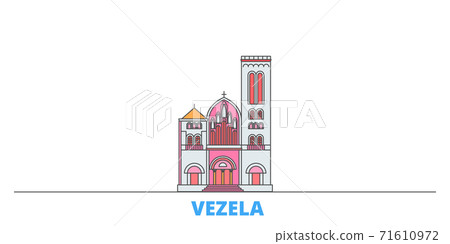 France, Vezela line cityscape, flat vector. Travel city landmark, oultine illustration, line world icons 71610972