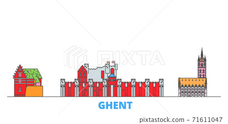 Belgium, Ghent line cityscape, flat vector. Travel city landmark, oultine illustration, line world icons Belgium, Ghent line cityscape, flat vector. Travel city landmark, oultine illustration, line world icons 71611047