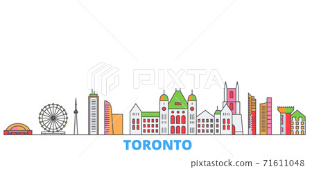 Canada, Toronto line cityscape, flat vector. Travel city landmark, oultine illustration, line world icons 71611048