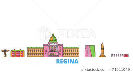 Canada, Regina line cityscape, flat vector. Travel city landmark, oultine illustration, line world icons Canada, Regina line cityscape, flat vector. Travel city landmark, oultine illustration, line world icons 71611049