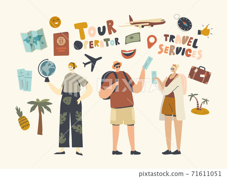 Characters Visit Travel Agency Buy Tour for Going on Holiday Vacation around World Journey or Inside Country Traveling 71611051