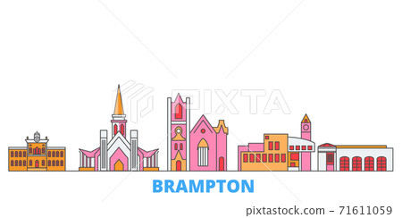 Canada, Brampton line cityscape, flat vector. Travel city landmark, oultine illustration, line world icons 71611059