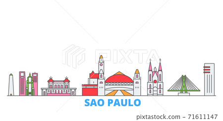 Brazil, Sao Paulo line cityscape, flat vector. Travel city landmark, oultine illustration, line world icons 71611147