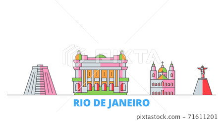 Brazil, Rio De Janeiro line cityscape, flat vector. Travel city landmark, oultine illustration, line world icons 71611201