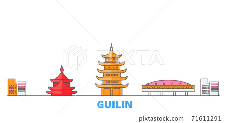 China, Guilin line cityscape, flat vector. Travel city landmark, oultine illustration, line world icons 71611291