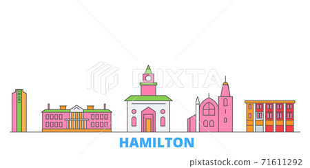 Canada, Hamilton line cityscape, flat vector. Travel city landmark, oultine illustration, line world icons Canada, Hamilton line cityscape, flat vector. Travel city landmark, oultine illustration, line world icons 71611292