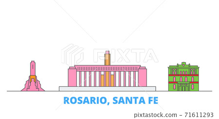Argentina, Rosario line cityscape, flat vector. Travel city landmark, oultine illustration, line world icons Argentina, Rosario line cityscape, flat vector. Travel city landmark, oultine illustration, line world icons 71611293