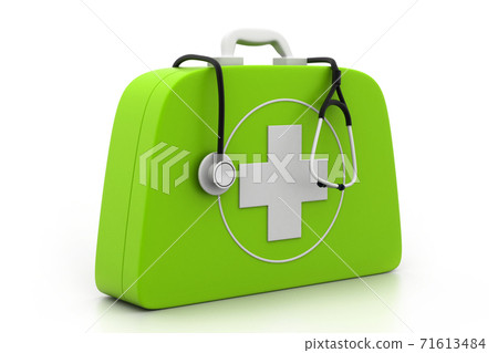 Stethoscope and First Aid Kit. 71613484