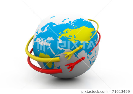 rocket on orbit around earth globe. 71613499