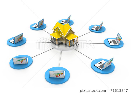 House controlled by laptop.(smart computer concept).. 71613847