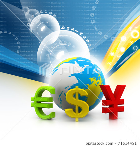 Globe with currency symbols in abstract background 71614451