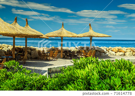 Spectacular outdoor tropical beach bar, Brela, Dalmatia, Croatia, Europe 71614778