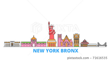 United States, New York Bronx line cityscape, flat vector. Travel city landmark, oultine illustration, line world icons United States, New York Bronx line cityscape, flat vector. Travel city landmark, oultine illustration, line world icons 71616535