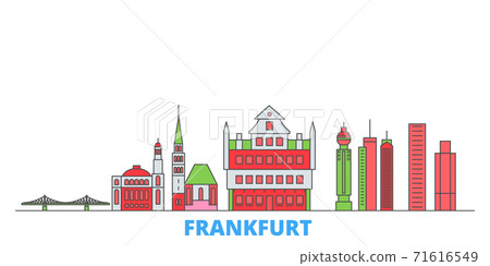 Germany, Frankfurt line cityscape, flat vector. Travel city landmark, oultine illustration, line world icons Germany, Frankfurt line cityscape, flat vector. Travel city landmark, oultine illustration, line world icons 71616549