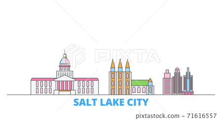 United States, Salt Lake City line cityscape, flat vector. Travel city landmark, oultine illustration, line world icons United States, Salt Lake City line cityscape, flat vector. Travel city landmark, oultine illustration, line world icons 71616557