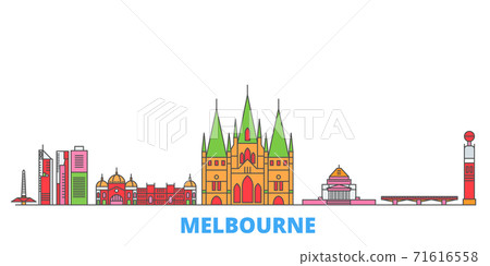 Australia, Melbourne line cityscape, flat vector. Travel city landmark, oultine illustration, line world icons 71616558
