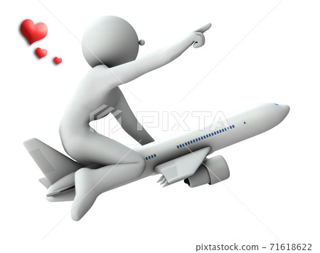 喜歡乘飛機旅行的角色。 3D渲染。白色背景 71618622