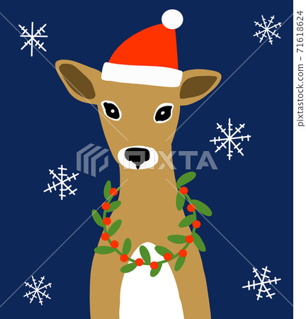 Illustration of a deer wearing a santa hat - Stock Illustration ...